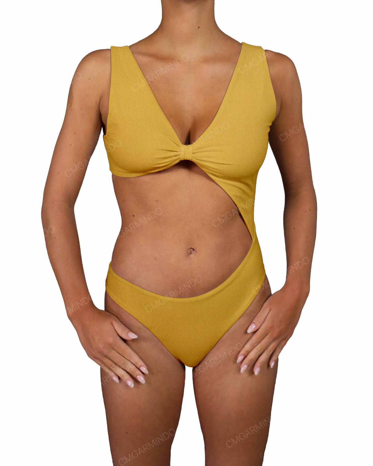 V-Neck Scrunched Cut Out One Piece