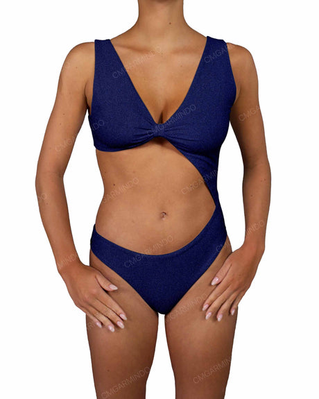 V-Neck Scrunched Cut Out One Piece