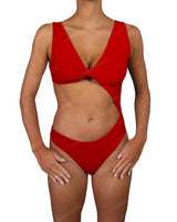 V-Neck Scrunched Cut Out One Piece