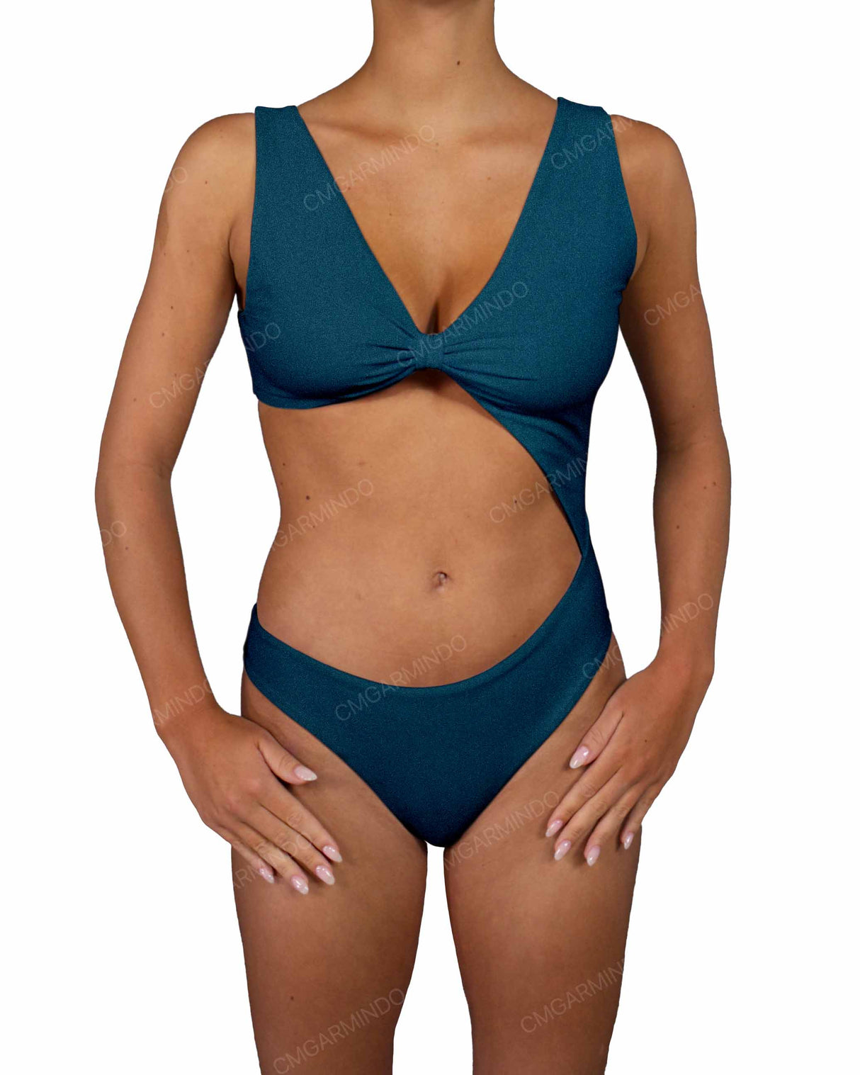 V-Neck Scrunched Cut Out One Piece