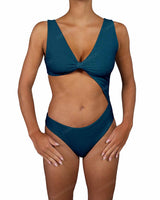 V-Neck Scrunched Cut Out One Piece