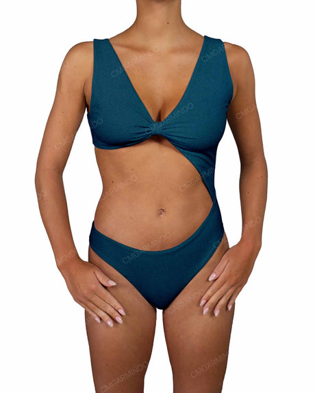V-Neck Scrunched Cut Out One Piece