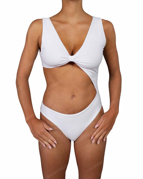 V-Neck Scrunched Cut Out One Piece