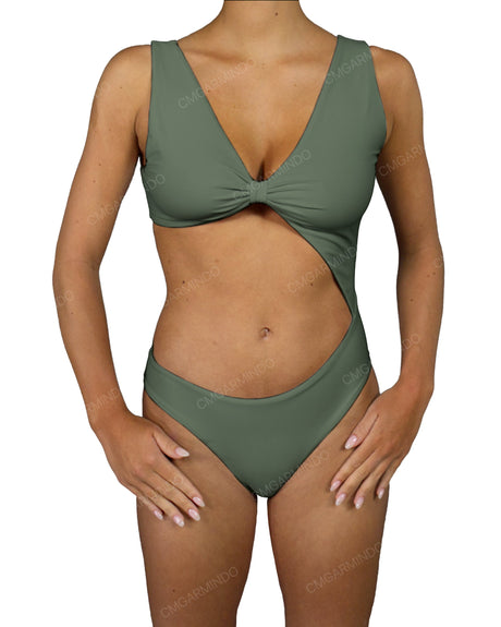 V-Neck Scrunched Cut Out One Piece