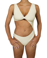 V-Neck Scrunched Cut Out One Piece