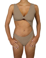 V-Neck Scrunched Cut Out One Piece