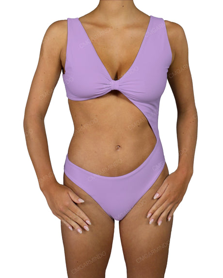 V-Neck Scrunched Cut Out One Piece