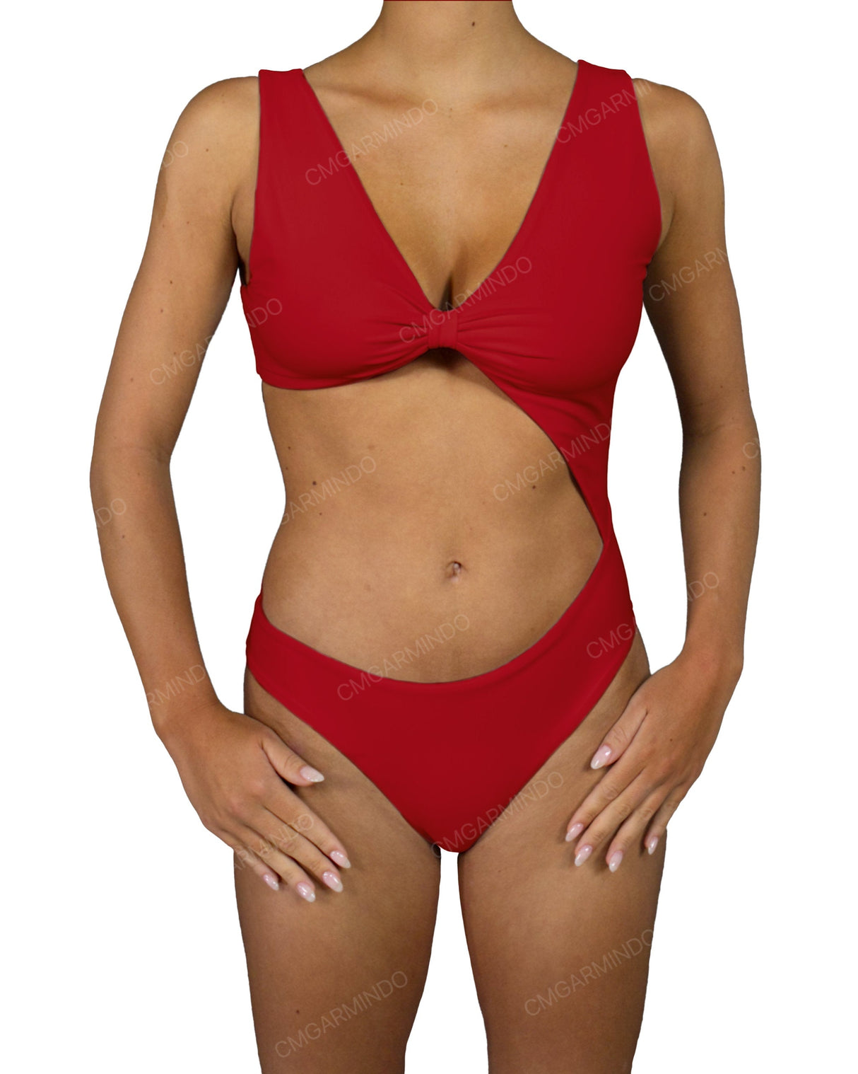 V-Neck Scrunched Cut Out One Piece