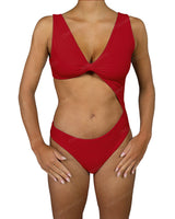 V-Neck Scrunched Cut Out One Piece