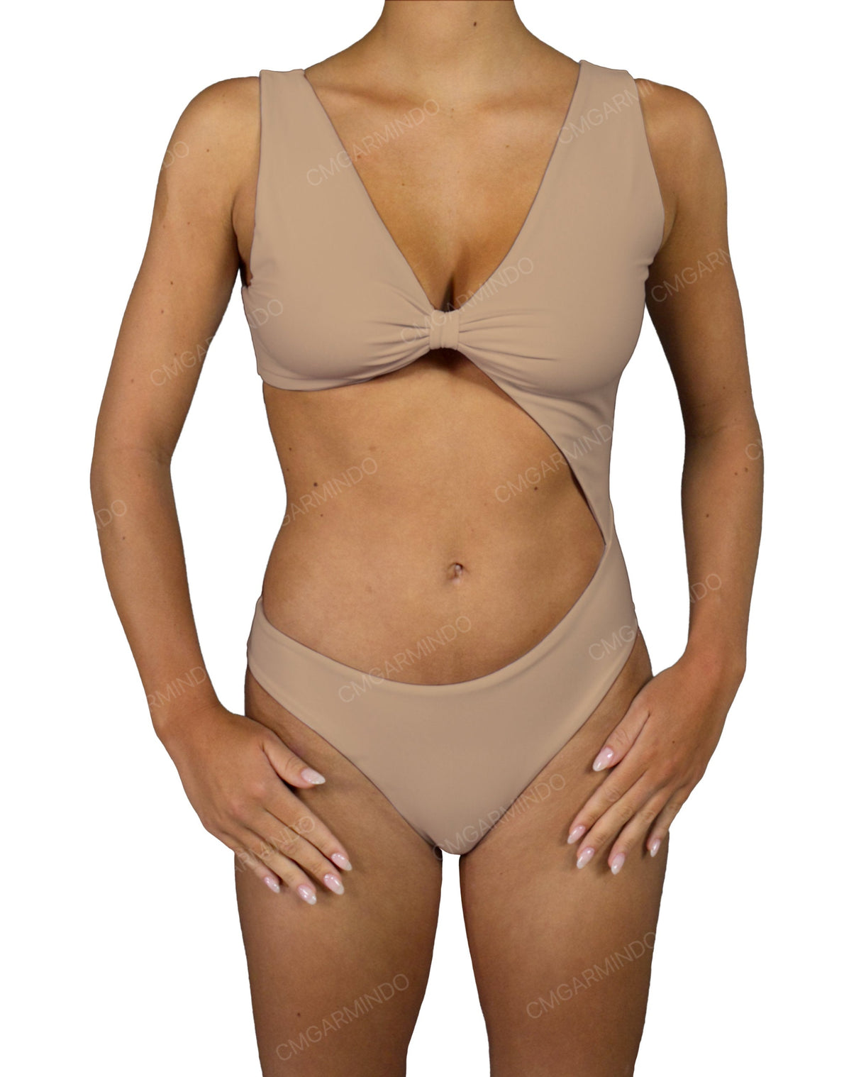 V-Neck Scrunched Cut Out One Piece
