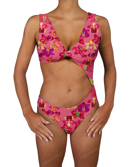 V-Neck Scrunched Cut Out One Piece