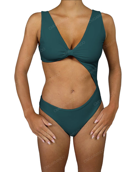 V-Neck Scrunched Cut Out One Piece