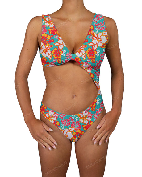 V-Neck Scrunched Cut Out One Piece