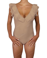 V-Neck Ruffle Trim One Piece
