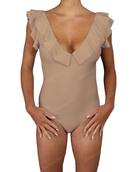 V-Neck Ruffle Trim One Piece