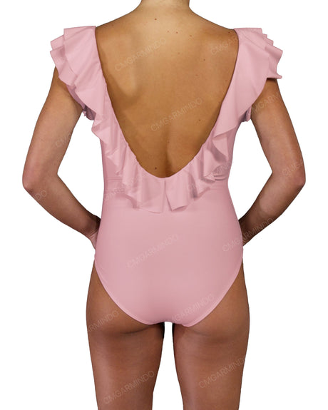 V-Neck Ruffle Trim One Piece