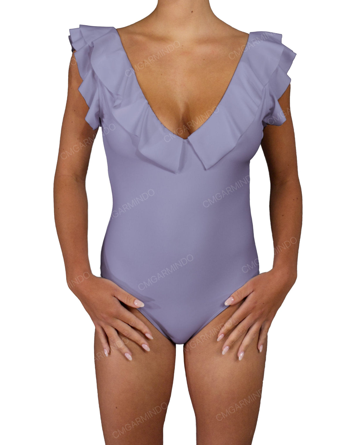 V-Neck Ruffle Trim One Piece