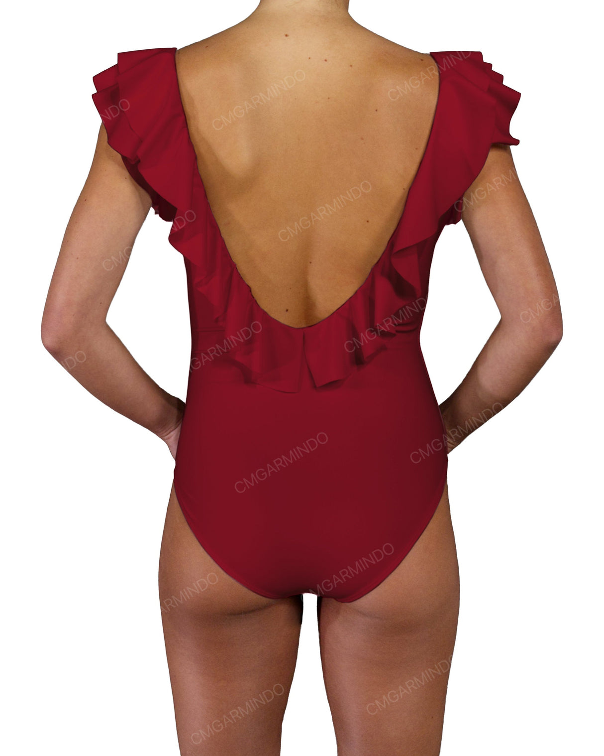 V-Neck Ruffle Trim One Piece