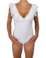 V-Neck Ruffle Trim One Piece