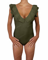 V-Neck Ruffle Trim One Piece