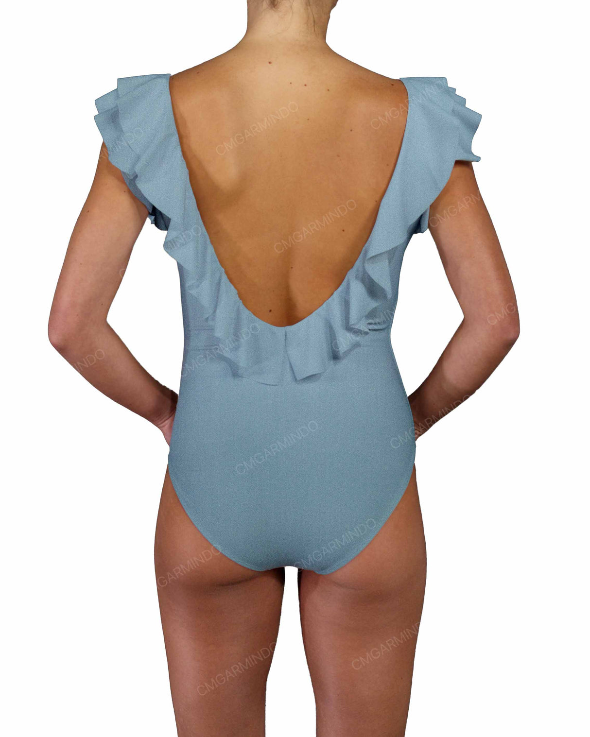 V-Neck Ruffle Trim One Piece
