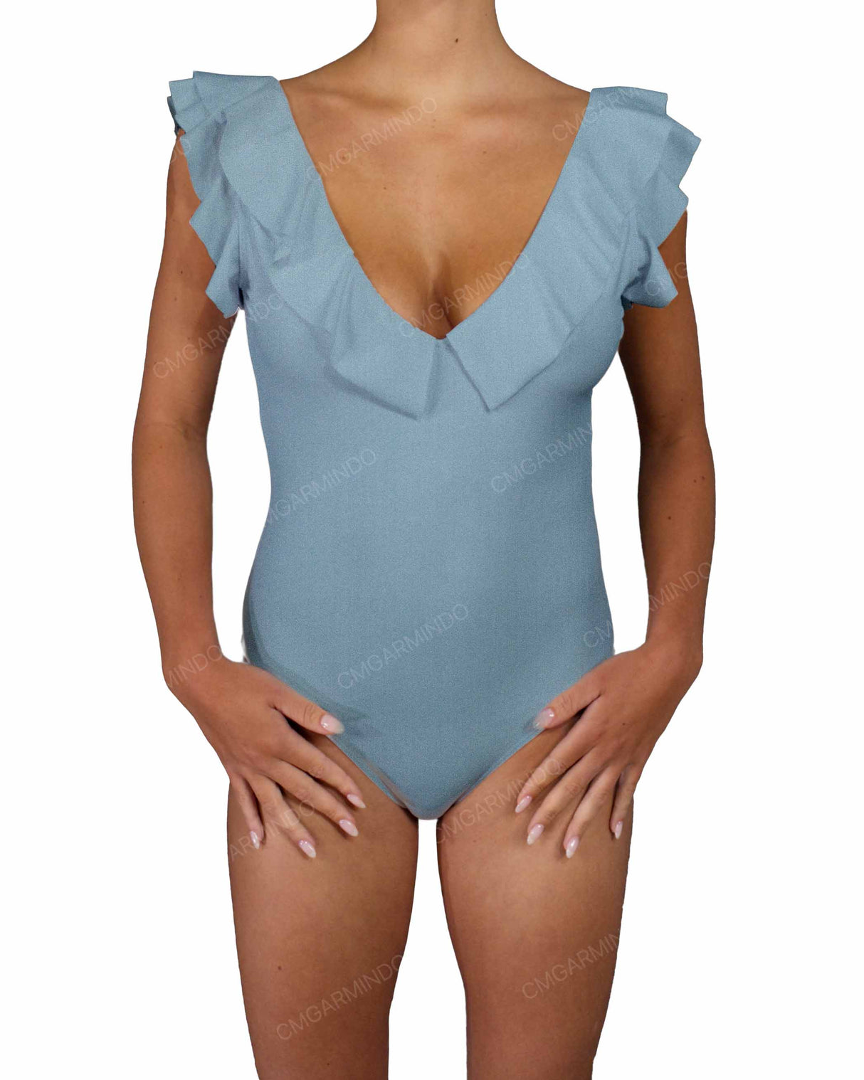 V-Neck Ruffle Trim One Piece