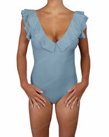 V-Neck Ruffle Trim One Piece