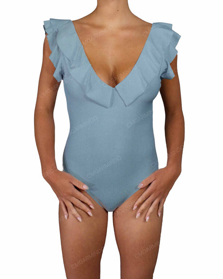 V-Neck Ruffle Trim One Piece