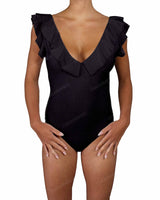 V-Neck Ruffle Trim One Piece