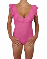 V-Neck Ruffle Trim One Piece