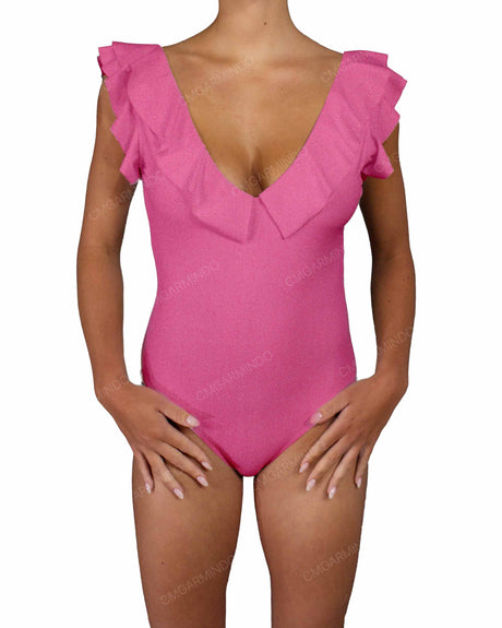 V-Neck Ruffle Trim One Piece
