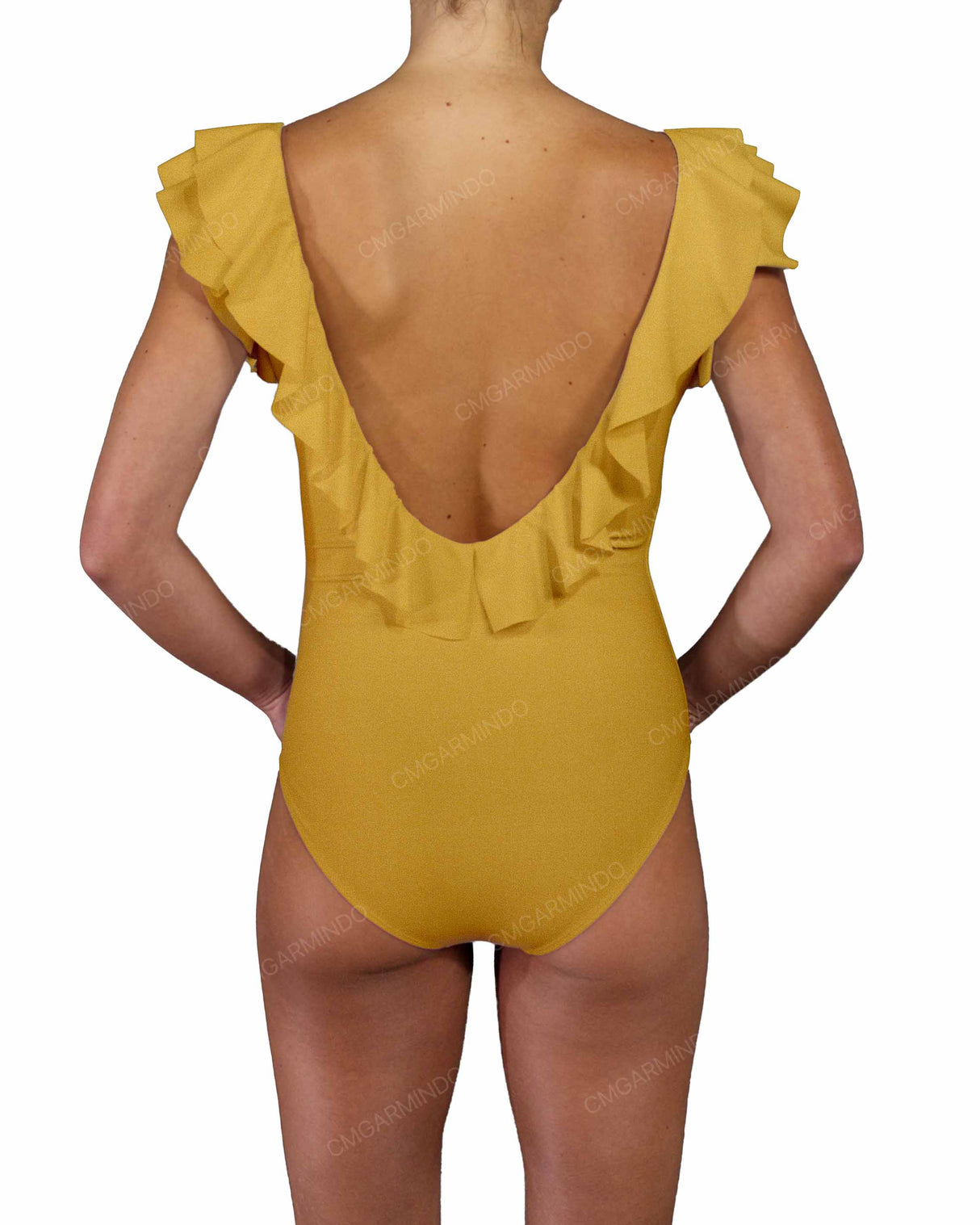 V-Neck Ruffle Trim One Piece