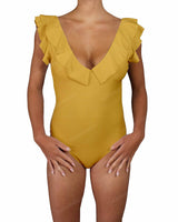 V-Neck Ruffle Trim One Piece