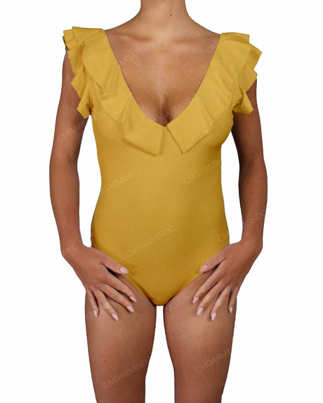 V-Neck Ruffle Trim One Piece
