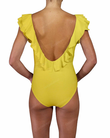 V-Neck Ruffle Trim One Piece