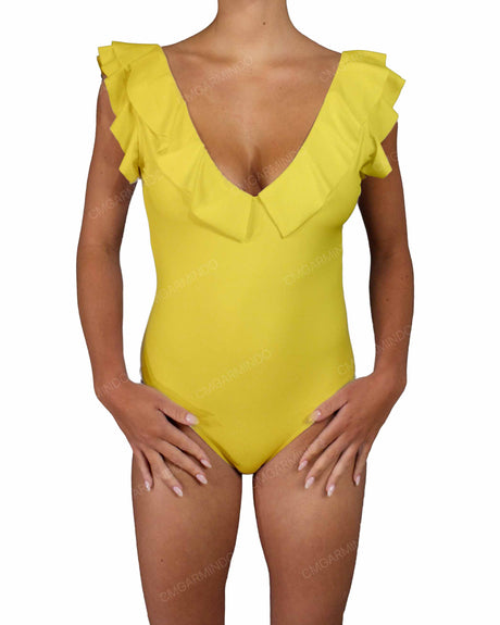 V-Neck Ruffle Trim One Piece