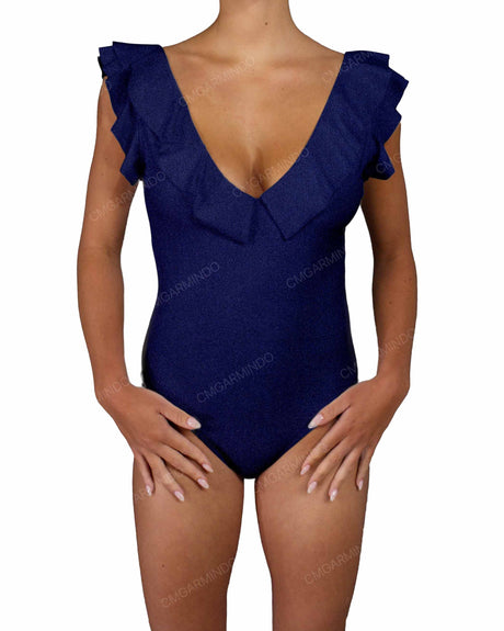 V-Neck Ruffle Trim One Piece