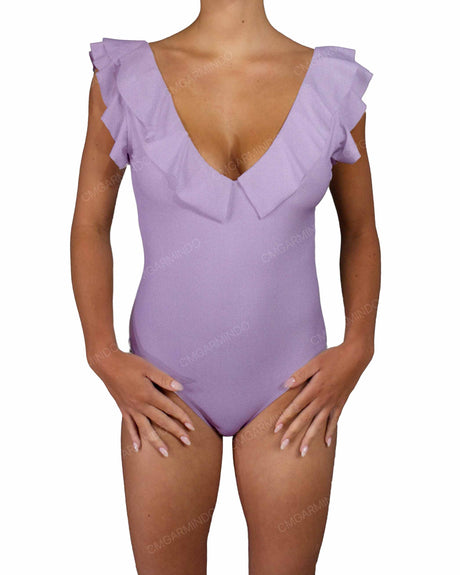 V-Neck Ruffle Trim One Piece