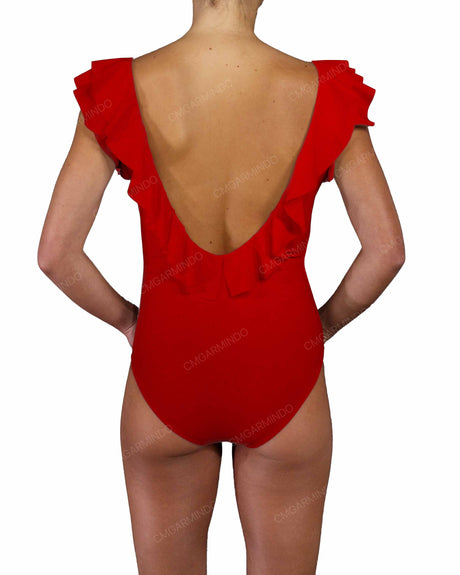 V-Neck Ruffle Trim One Piece