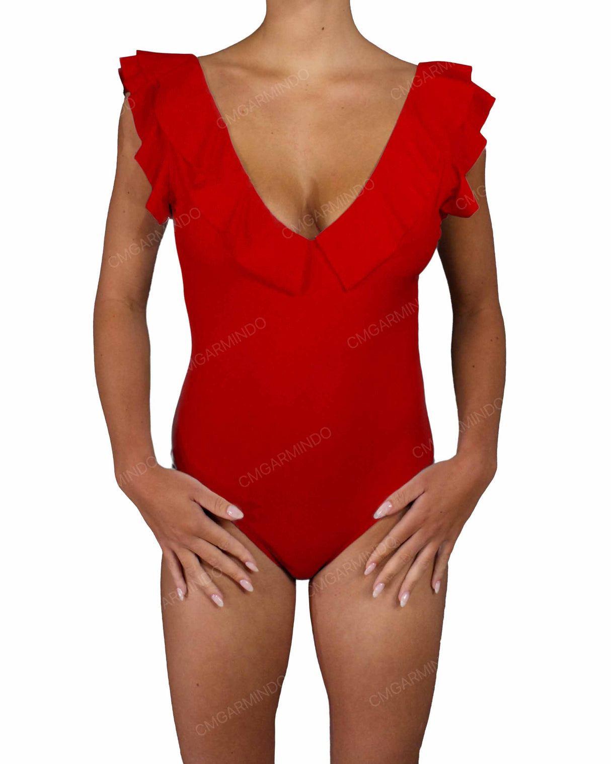 V-Neck Ruffle Trim One Piece