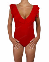 V-Neck Ruffle Trim One Piece