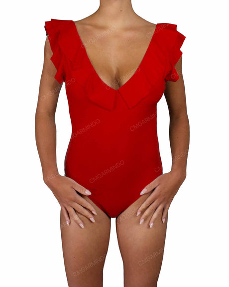 V-Neck Ruffle Trim One Piece
