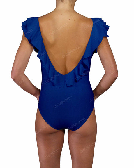 V-Neck Ruffle Trim One Piece