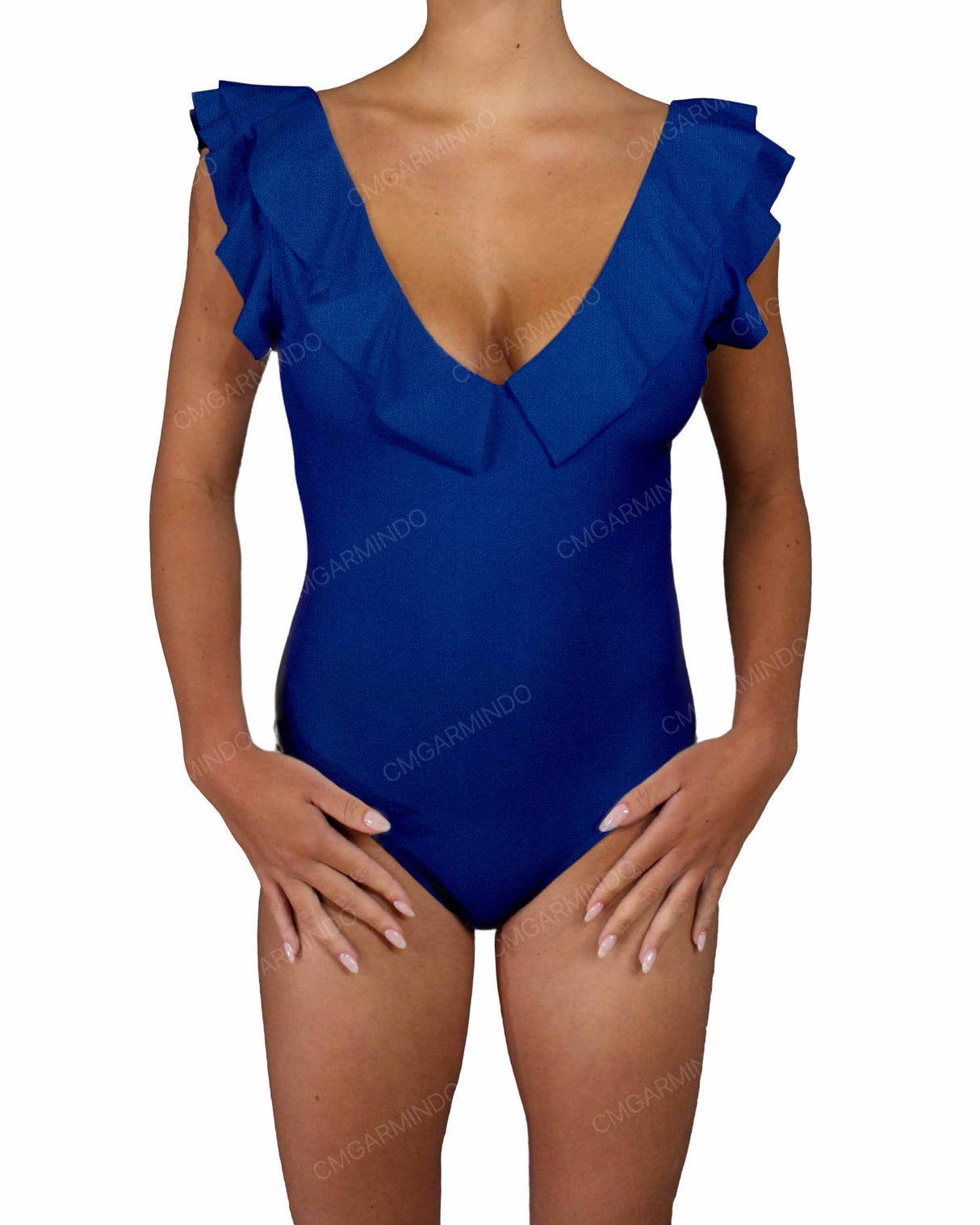 V-Neck Ruffle Trim One Piece