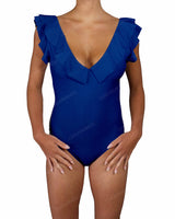 V-Neck Ruffle Trim One Piece