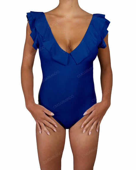 V-Neck Ruffle Trim One Piece