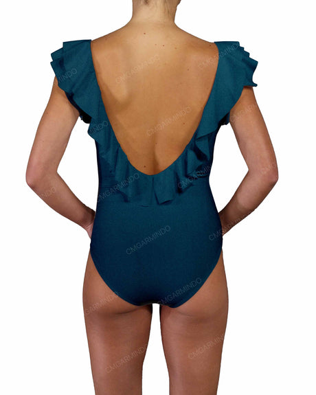 V-Neck Ruffle Trim One Piece