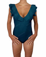 V-Neck Ruffle Trim One Piece