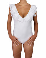 V-Neck Ruffle Trim One Piece