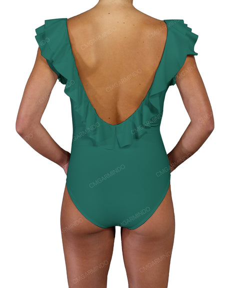 V-Neck Ruffle Trim One Piece
